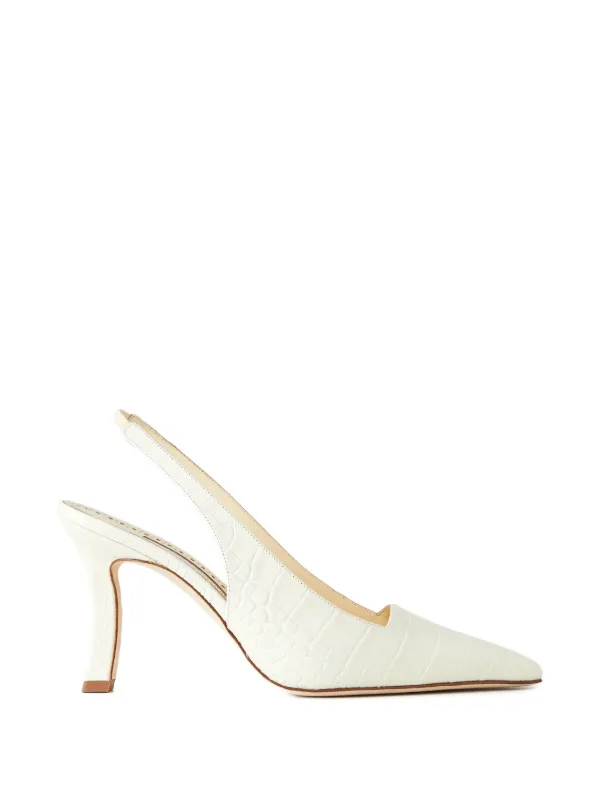 Manolo Blahnik Moirasli Pointed Pumps in White
