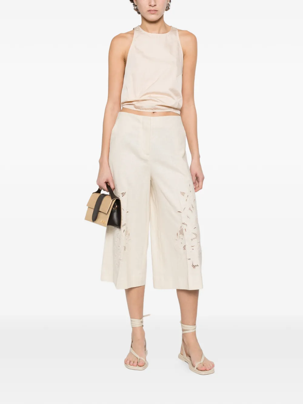  Twinset Floral-embroidered Culottes - Neutrals 