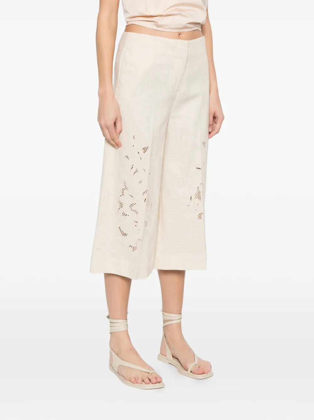  Twinset Floral-embroidered Culottes - Neutrals 