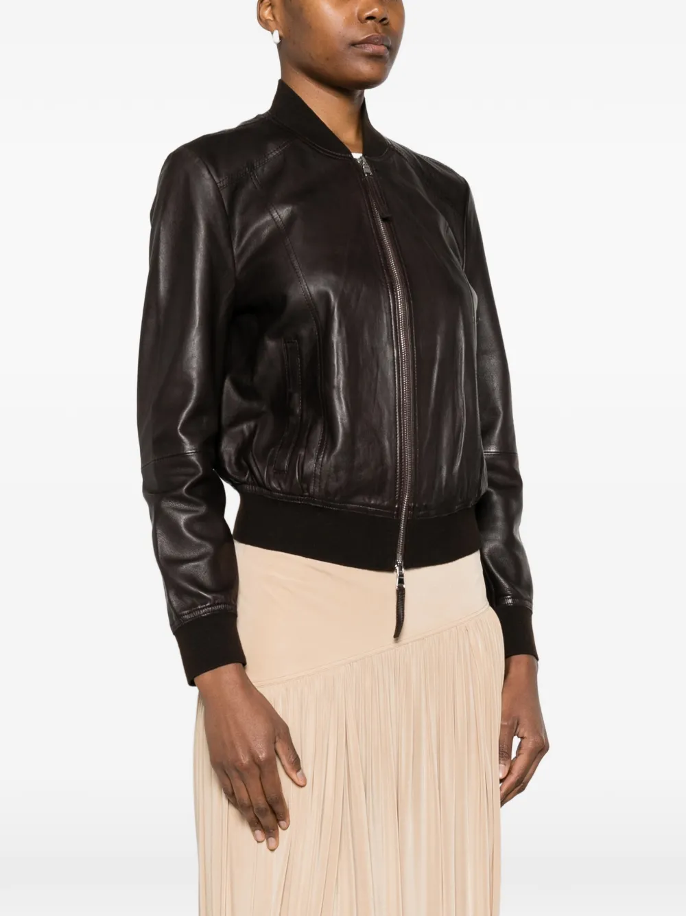  Bully Panelled Lambskin Jacket - Brown 