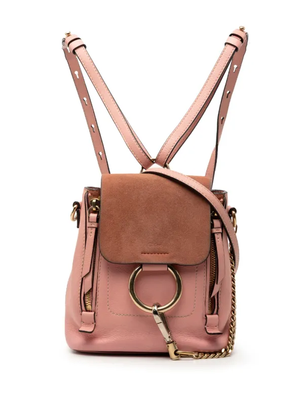 chloe faye mini backpack second hand Chloé Pre-Owned 2010-2025 Mini Calfskin And Suede Faye Backpack | Pink
