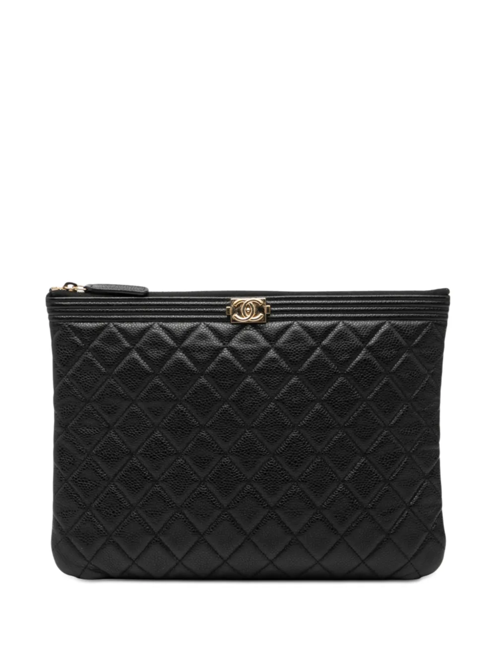CHANEL Pre-Owned 2019 Medium Quilted Caviar Boy O Case clutch bag - Nero