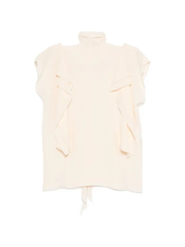 Lanvin Ruffled Tie Blouse in Neutrals