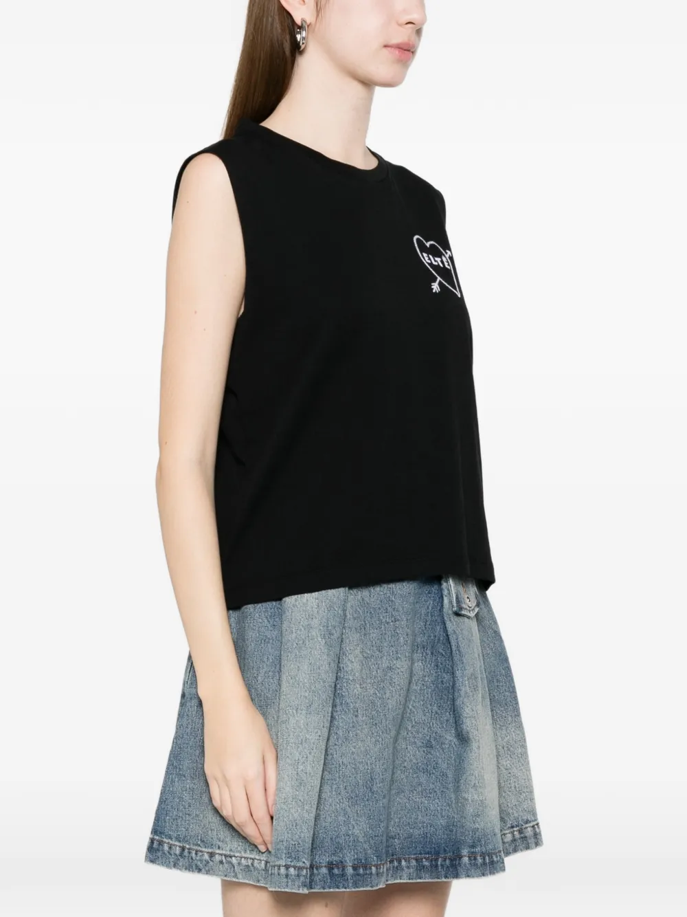  Elite Heart-motif Sleeveless Vest - Black 