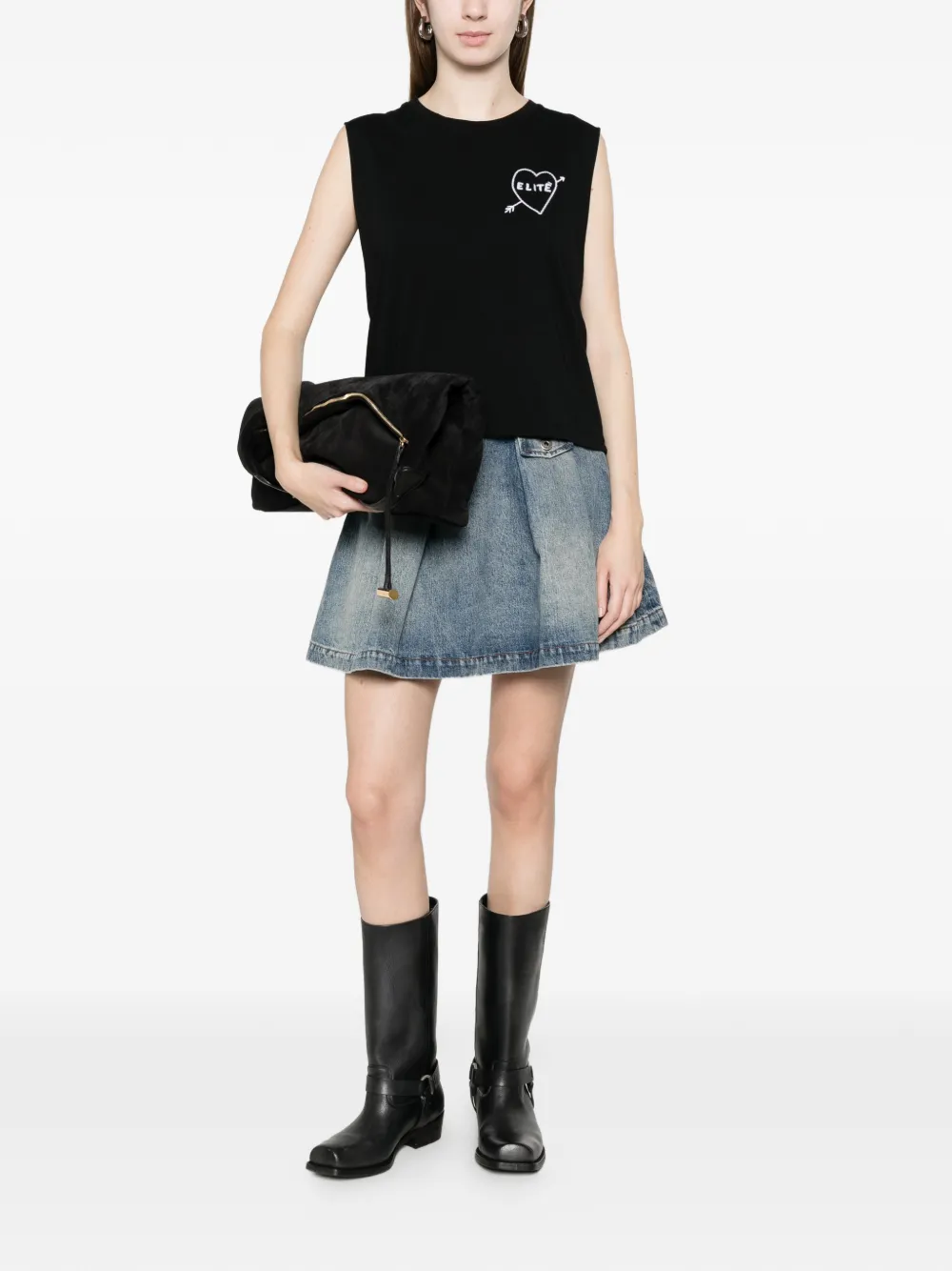  Elite Heart-motif Sleeveless Vest - Black 