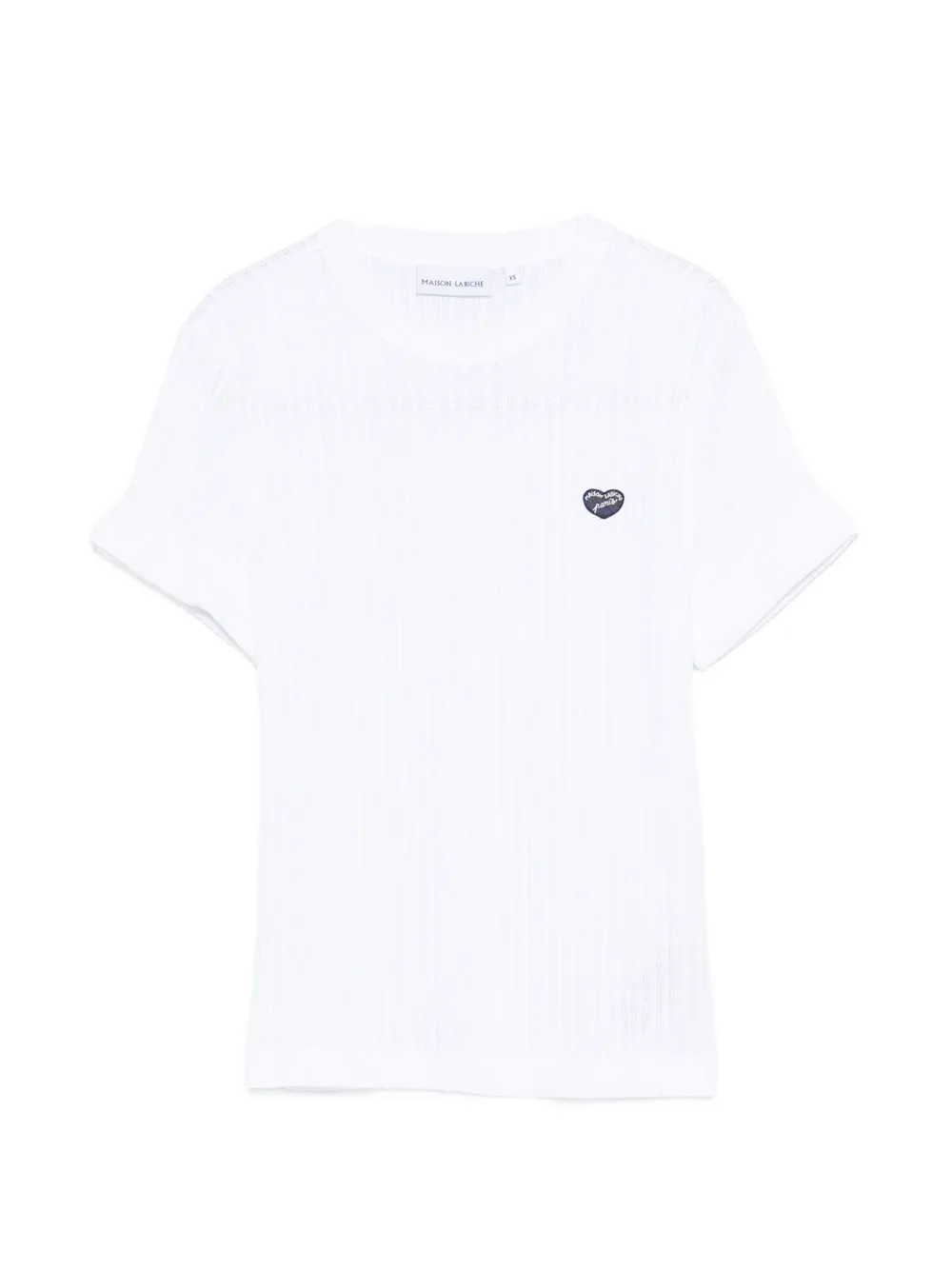 Maison Labiche ribbed heart-appliqué T-shirt - Bianco