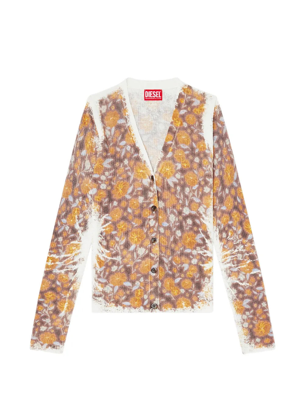 Diesel M-Blomien floral ribbed V-neck cardigan - Marrone