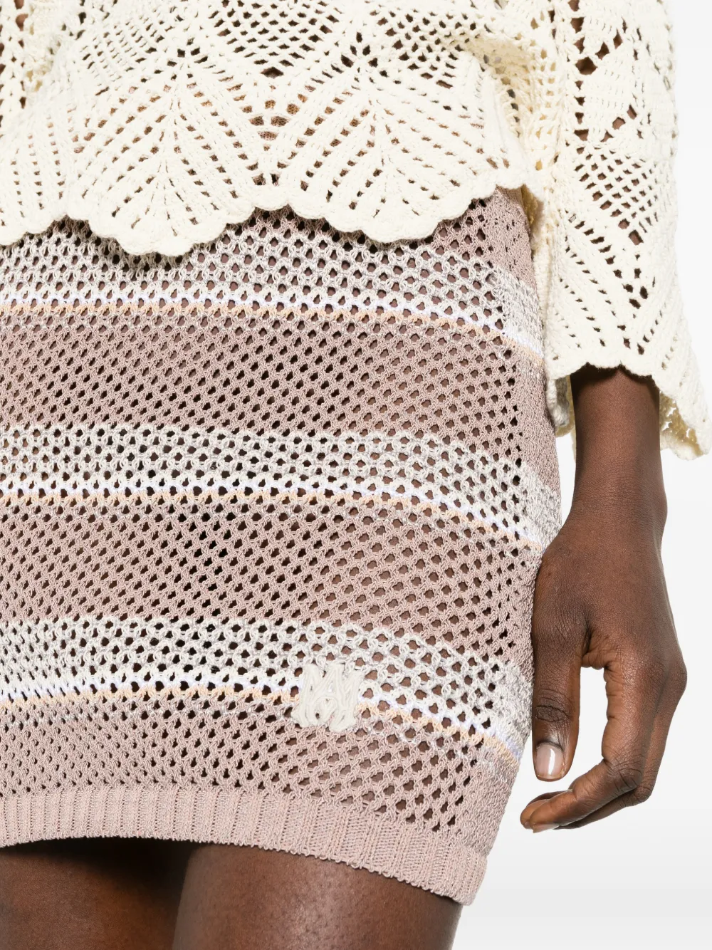 AMIRI MA gestreepte gehaakte mini-rok Beige