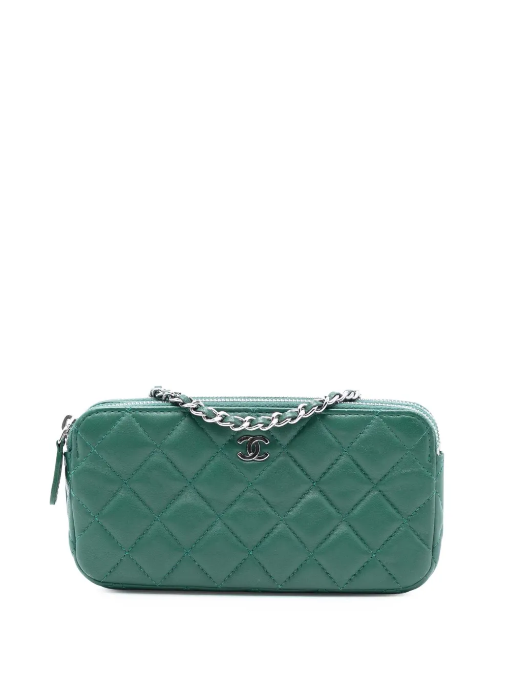 CHANEL Pre-Owned Clutch CC in pelle di agnello trapuntata con doppia zip e catena 2019 - Verde