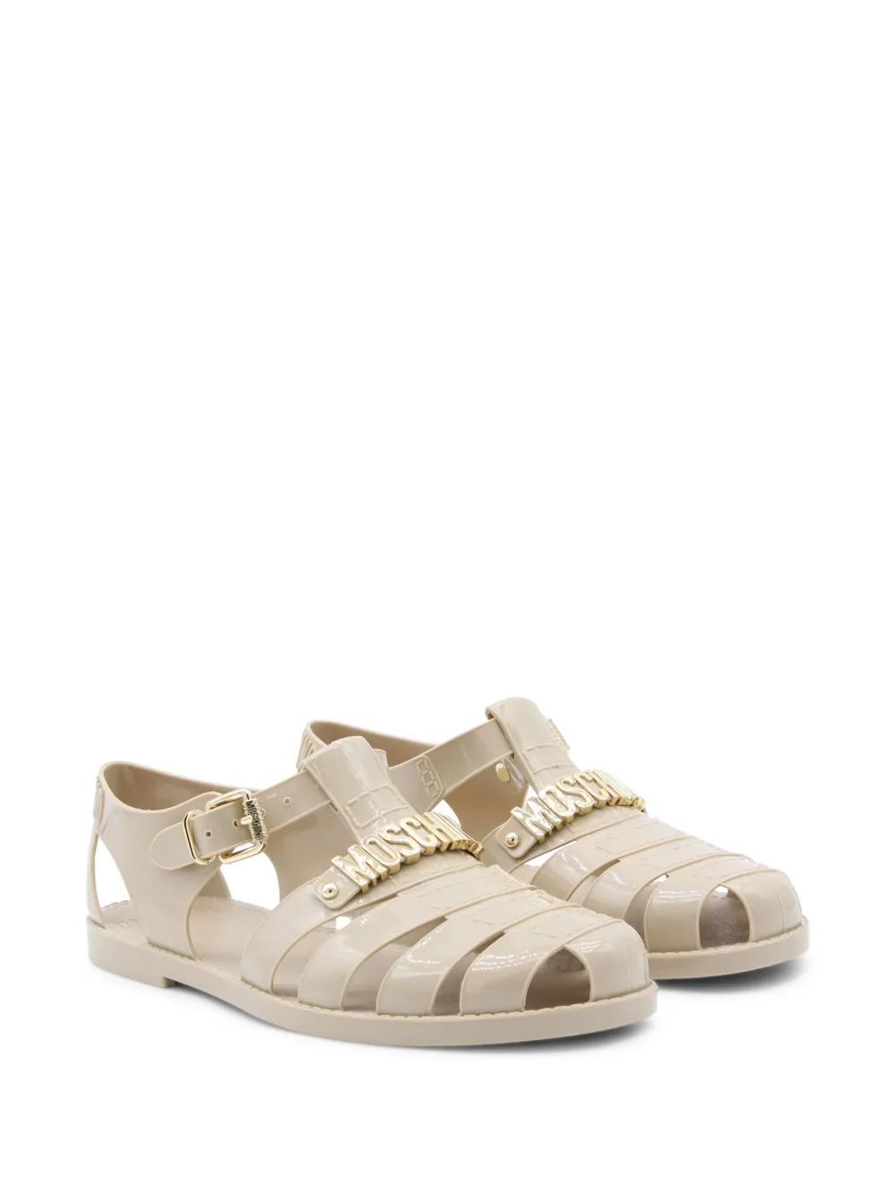 Moschino logo buckle sandals Beige