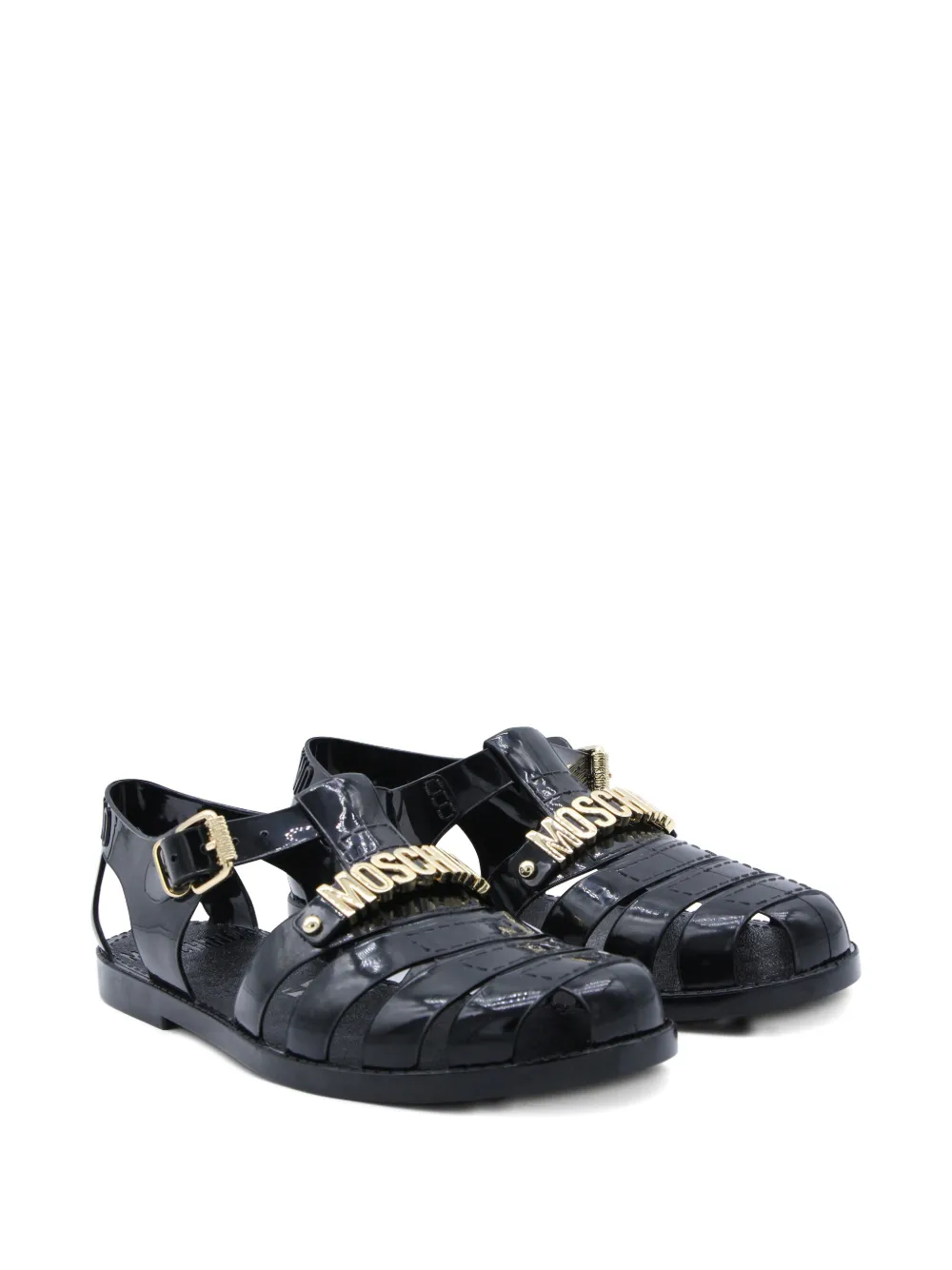 Moschino logo buckle sandals Zwart