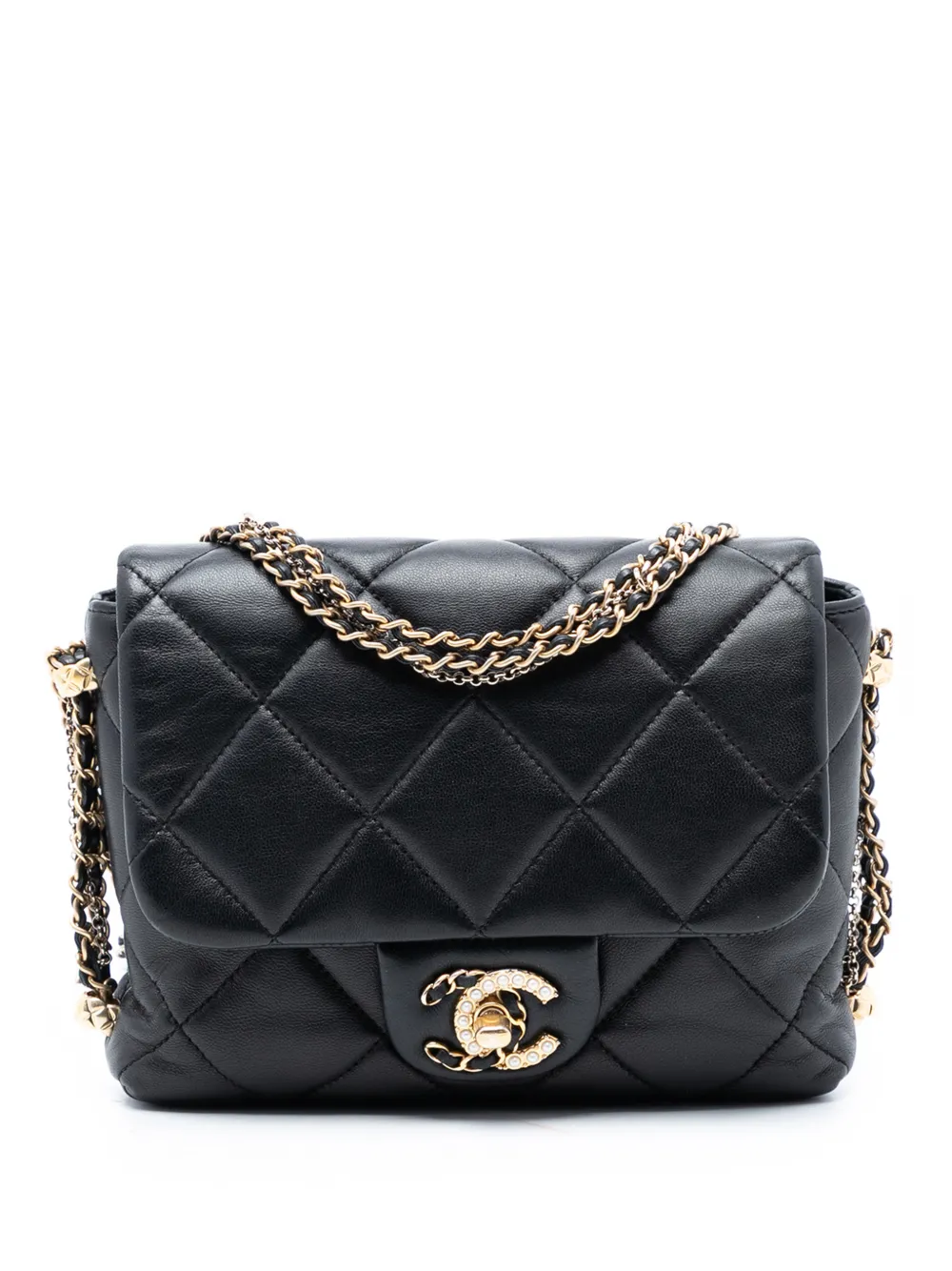 CHANEL Pre-Owned 2021-2025 Mini Quilted Lambskin Crush on Chains Flap crossbody bag - Nero