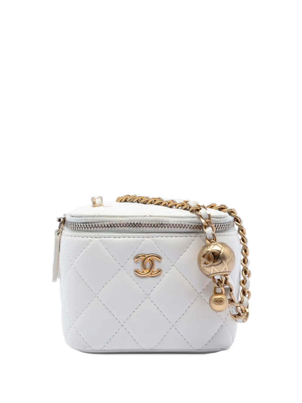 CHANEL Pre-Owned Trousse make up Pearl Crush piccola in pelle di agnello trapuntata con catena 2021 - Bianco