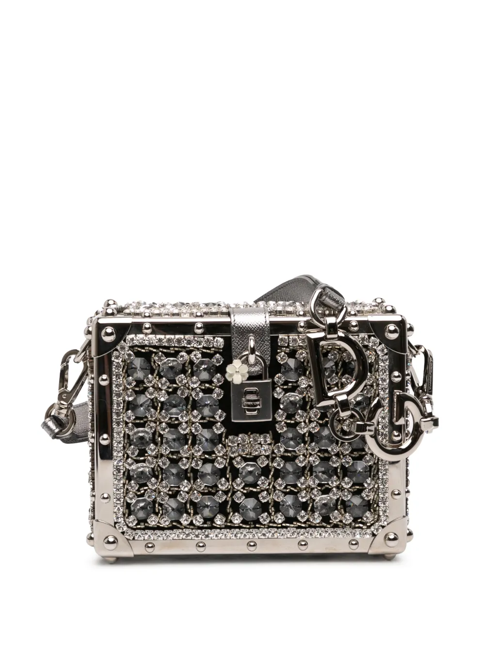 Dolce & Gabbana Pre-Owned 2010-2025 Rhinestone Embellished Jacquard Dolce Box Bag shoulder bag - Nero