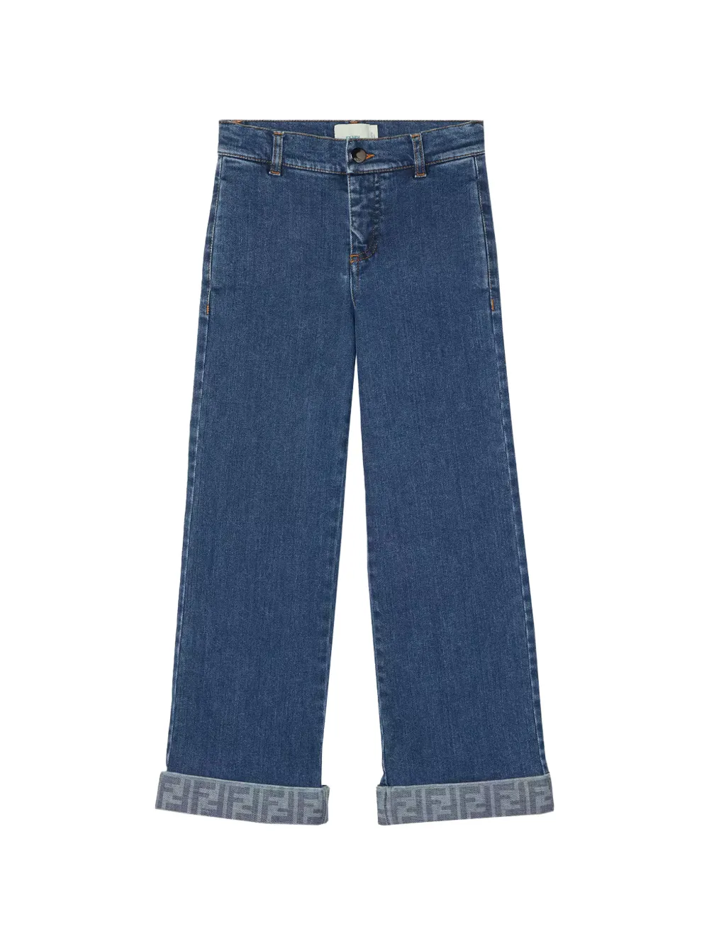 Fendi Kids logo cuff jeans - Blu