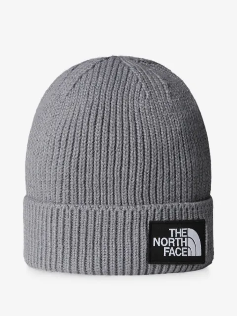 The North Face logo-patch ribbed-knit beanie hat