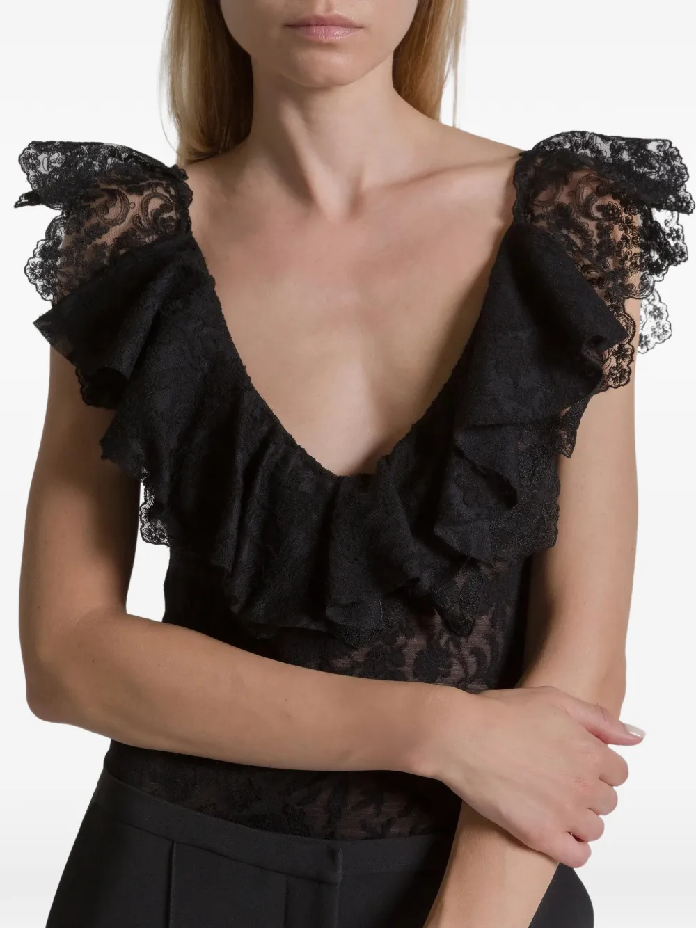 Alberta Ferretti Kanten body met ruches Zwart