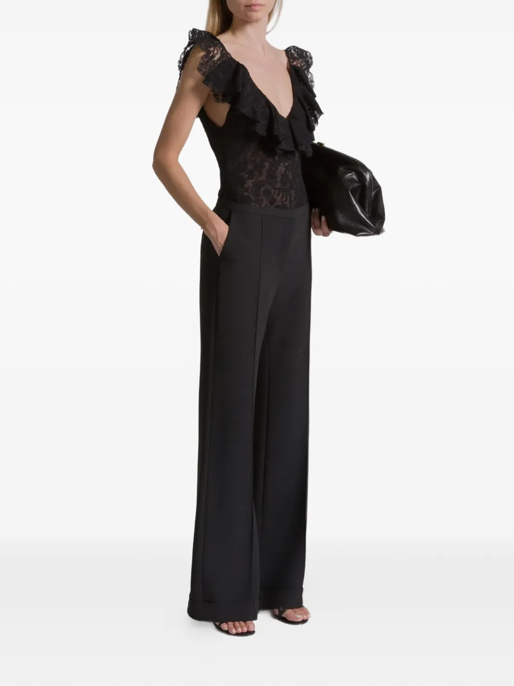 Alberta Ferretti Kanten body met ruches Zwart