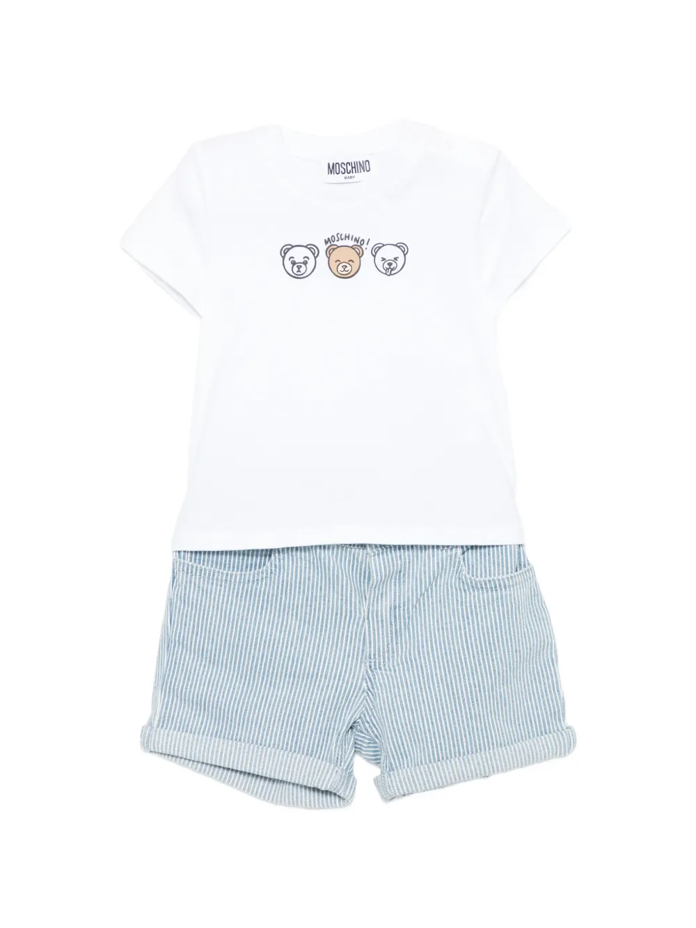 Moschino Kids striped-pattern short and t-shirt set - Blu