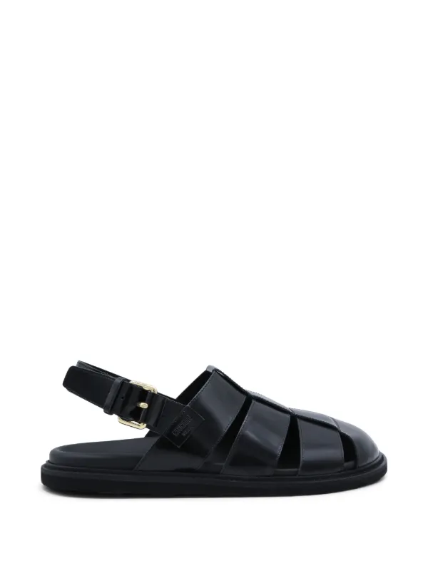 Moschino Strappy Buckle Leather Sandals in Black