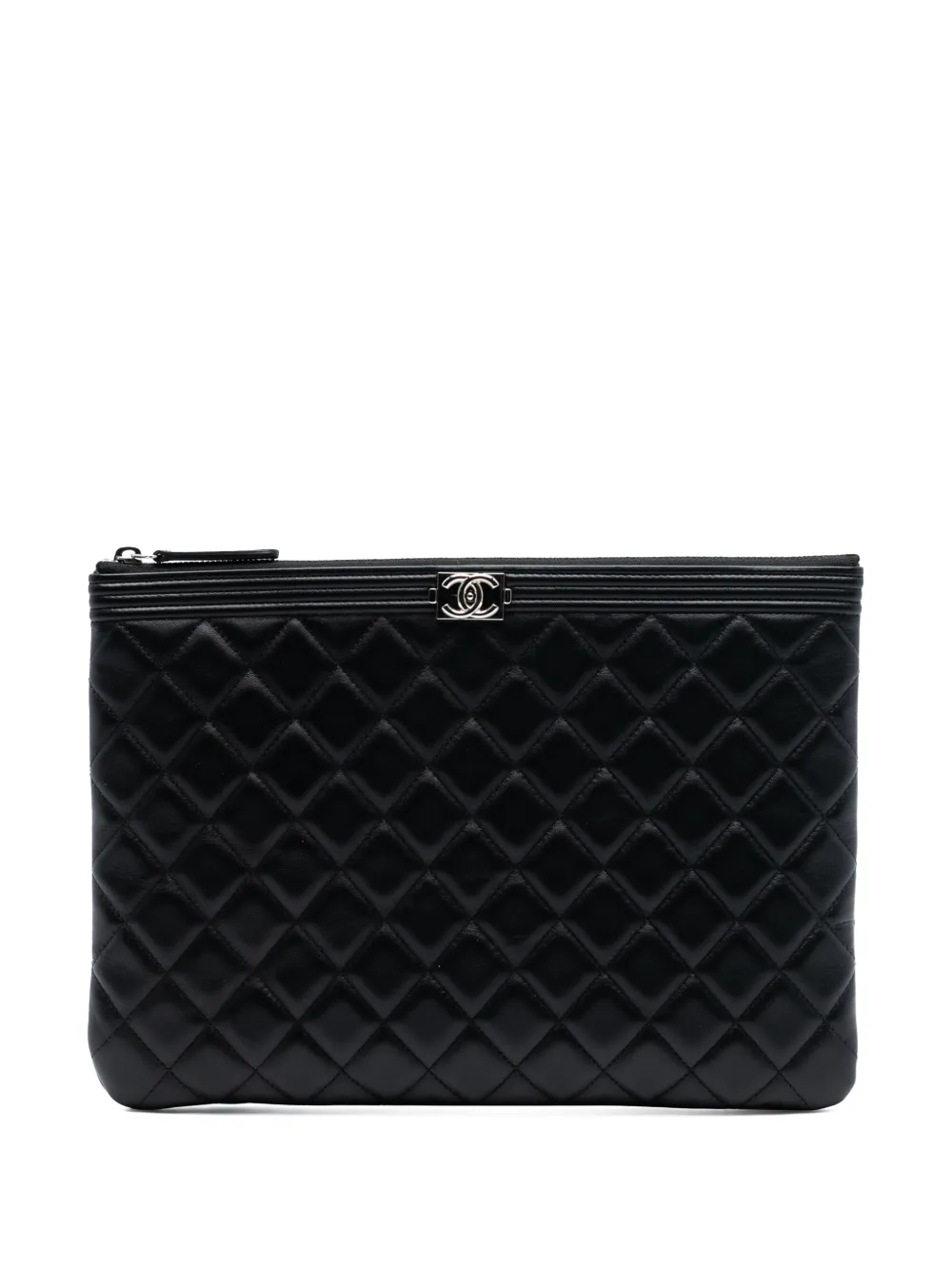 CHANEL Pre-Owned 2017-2018 Medium Quilted Lambskin Boy O Case clutch bag - Nero