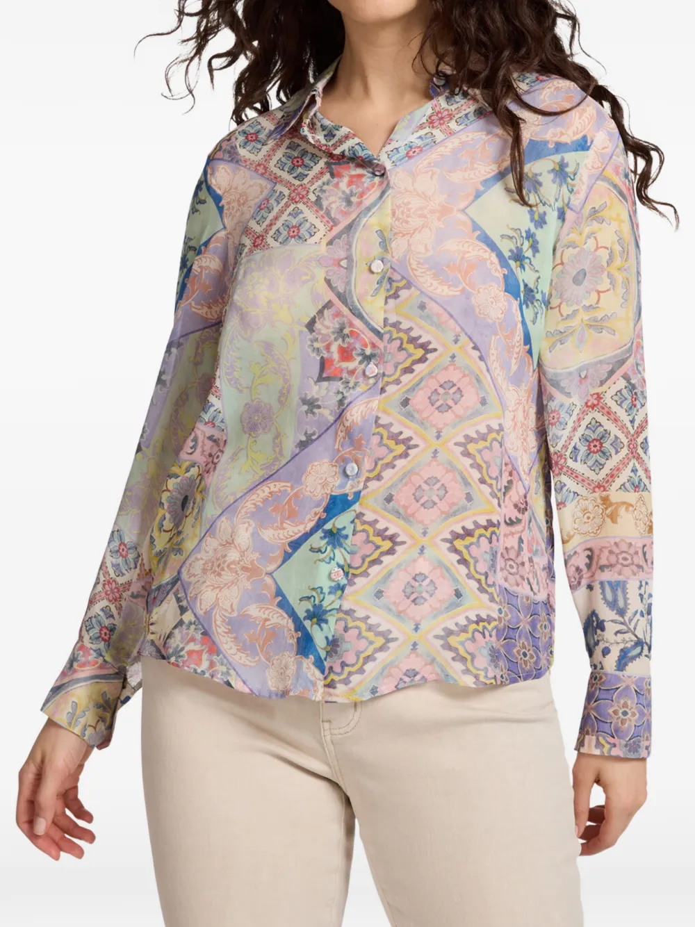  Elena Miro` Floral Patchwork Shirt - Purple 