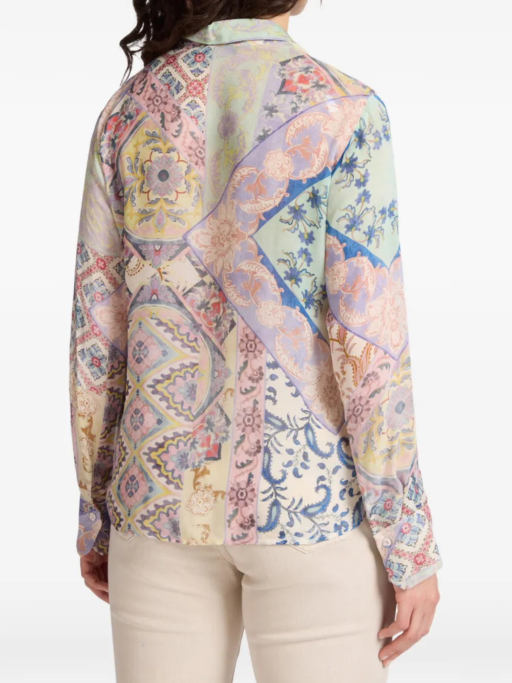  Elena Miro` Floral Patchwork Shirt - Purple 