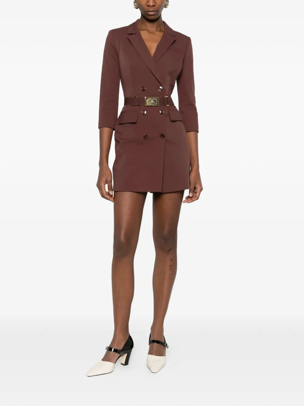 Elisabetta Franchi Jurk met knopen en ceintuur Bruin