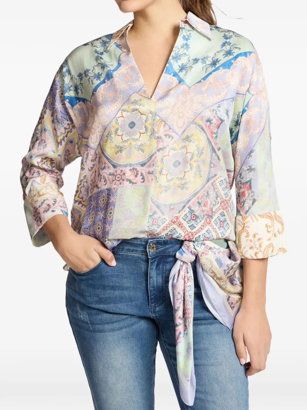  Elena Miro` Patchwork Patterned Shirt - Pink 