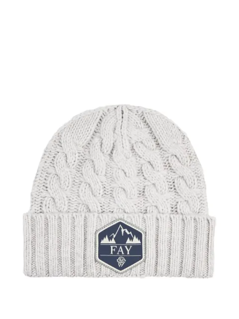 Fay cable-knit logo-patch beanie hat
