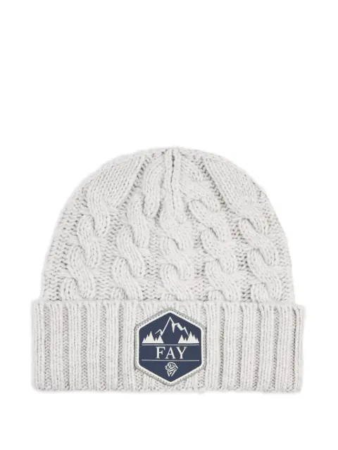 Fay cable-knit logo-patch beanie hat