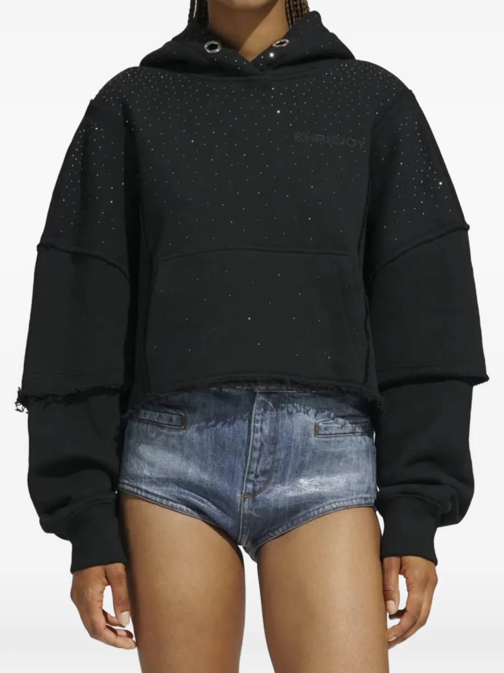 Khrisjoy crystal-embellished frayed hoodie - Black