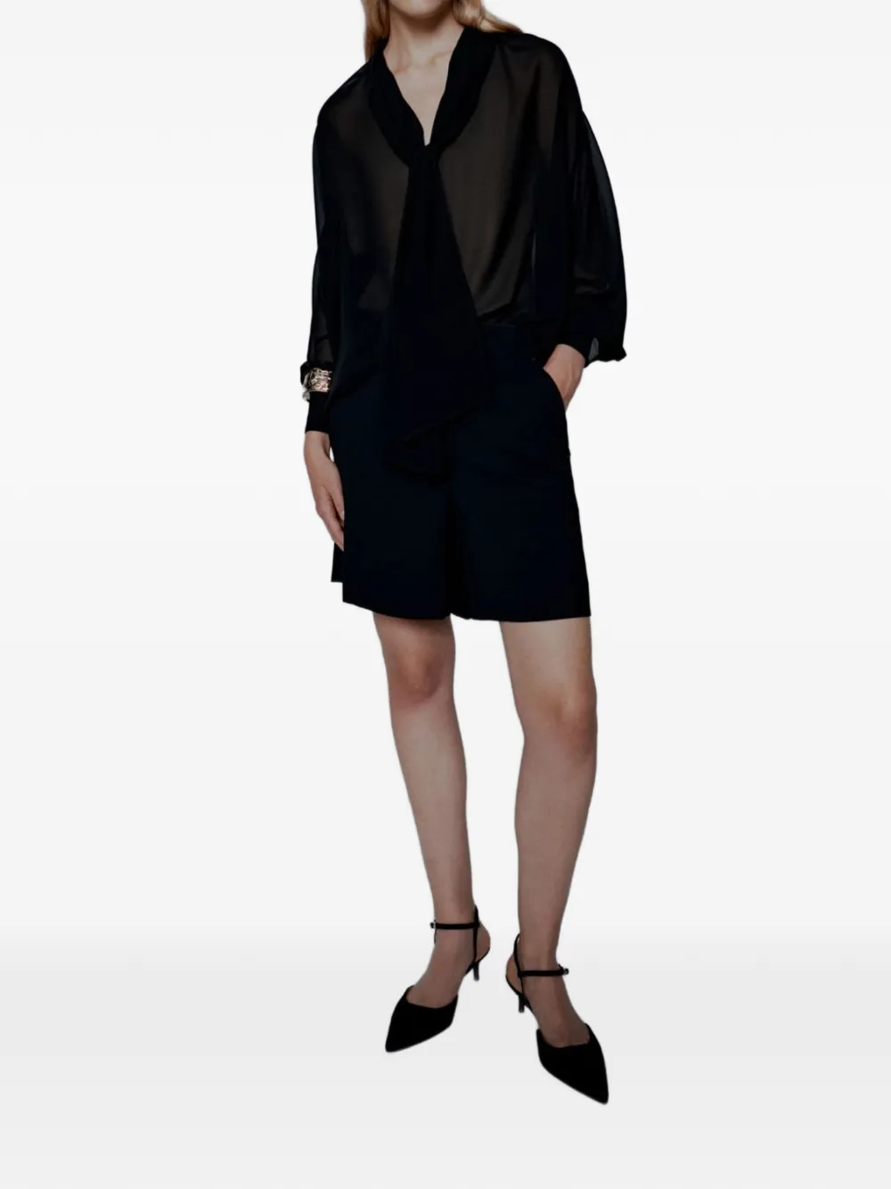  Marella Bow-detail Shirt - Black 