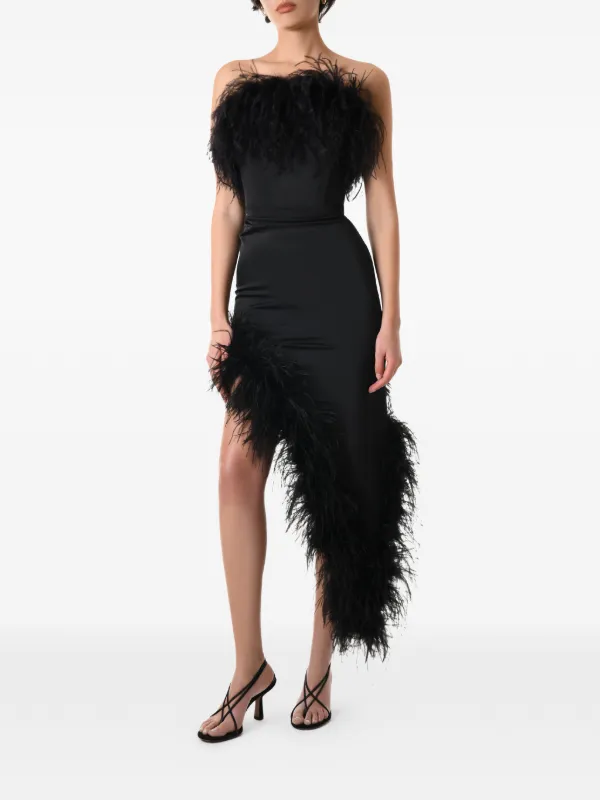 feather trim asymmetric dress MATTERS STORE Valerie feather-trim Strapless | Black price_$100-$200 This adds a touch Women's Shift Dress Sewing Size:Size 20W