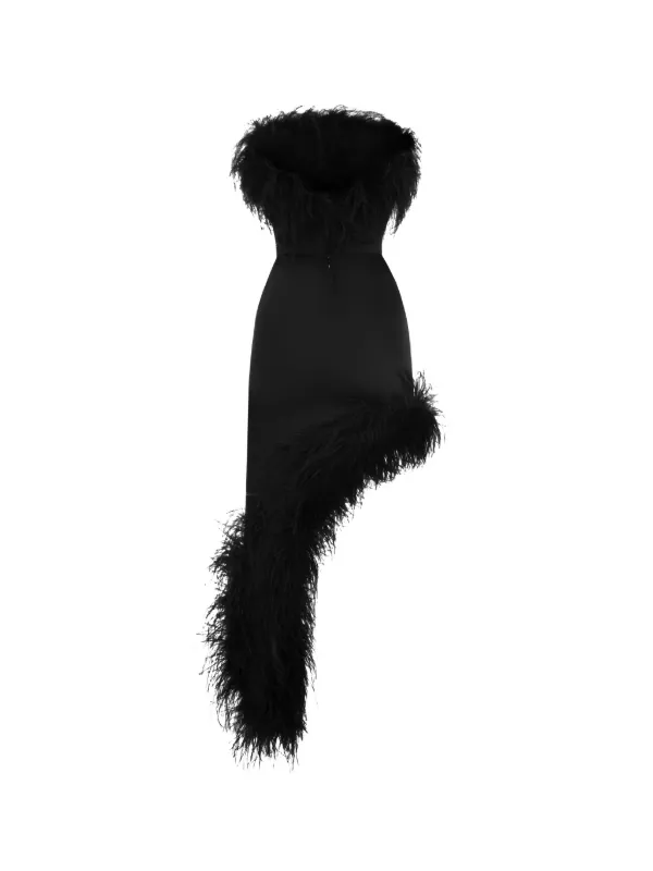 MATTERS STORE Valerie feather-trim Strapless Asymmetric Dress | Black