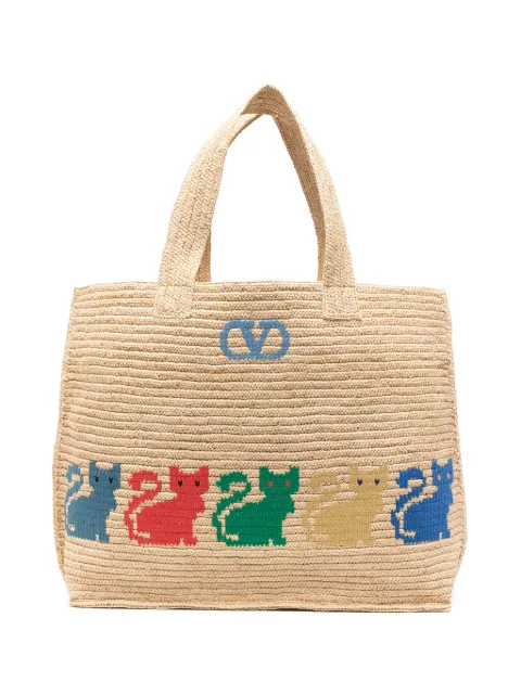 Valentino Garavani VLogo Signature Tote Bag mit Katzen-Print