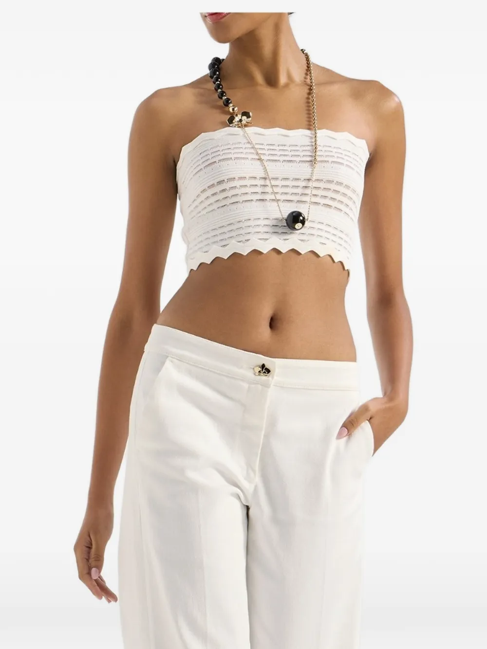 Genny Gewelfde gebreide bandeau-top Wit