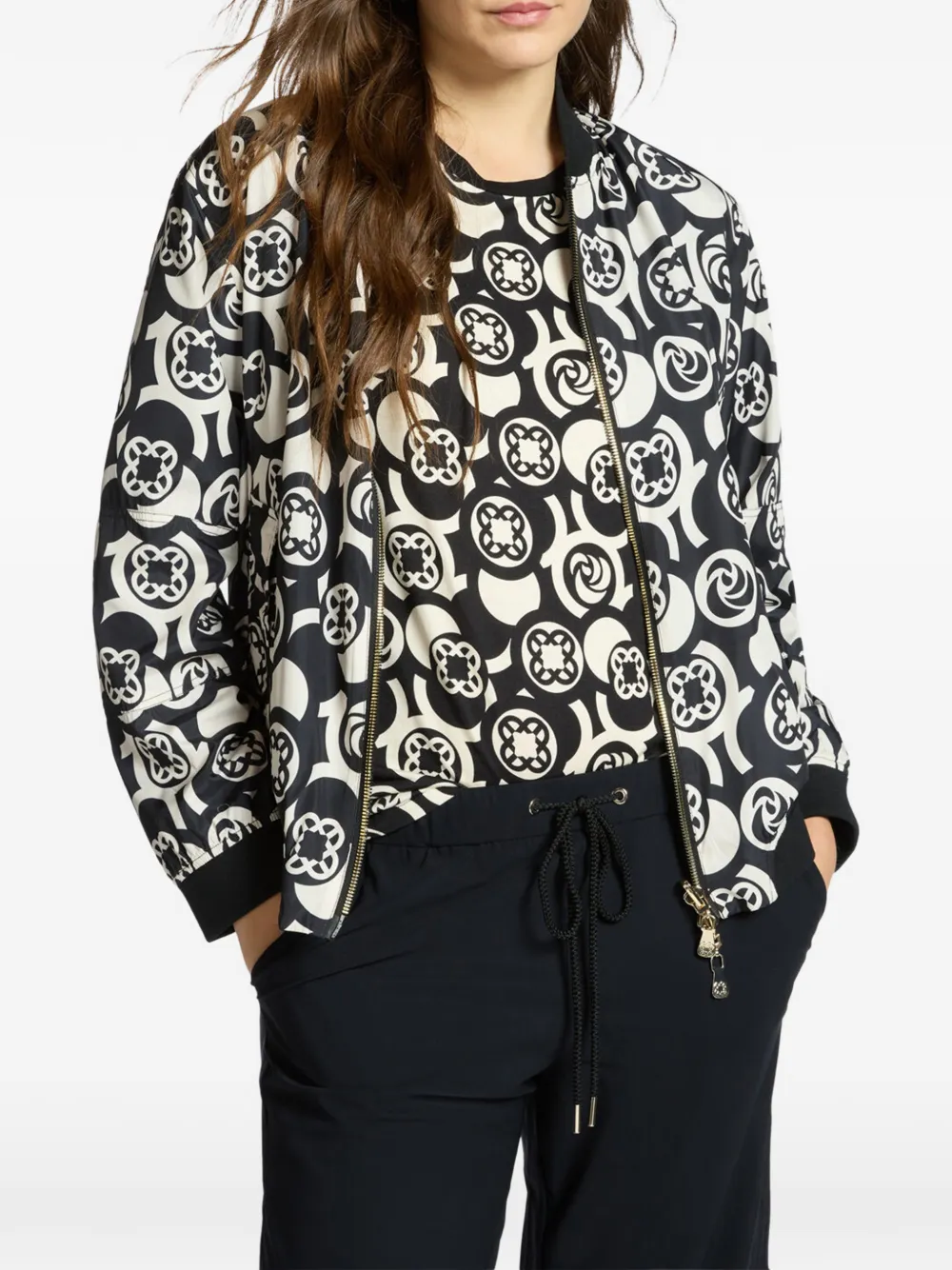  Elena Miro` Monogram-pattern Reversible Jacket - Black 