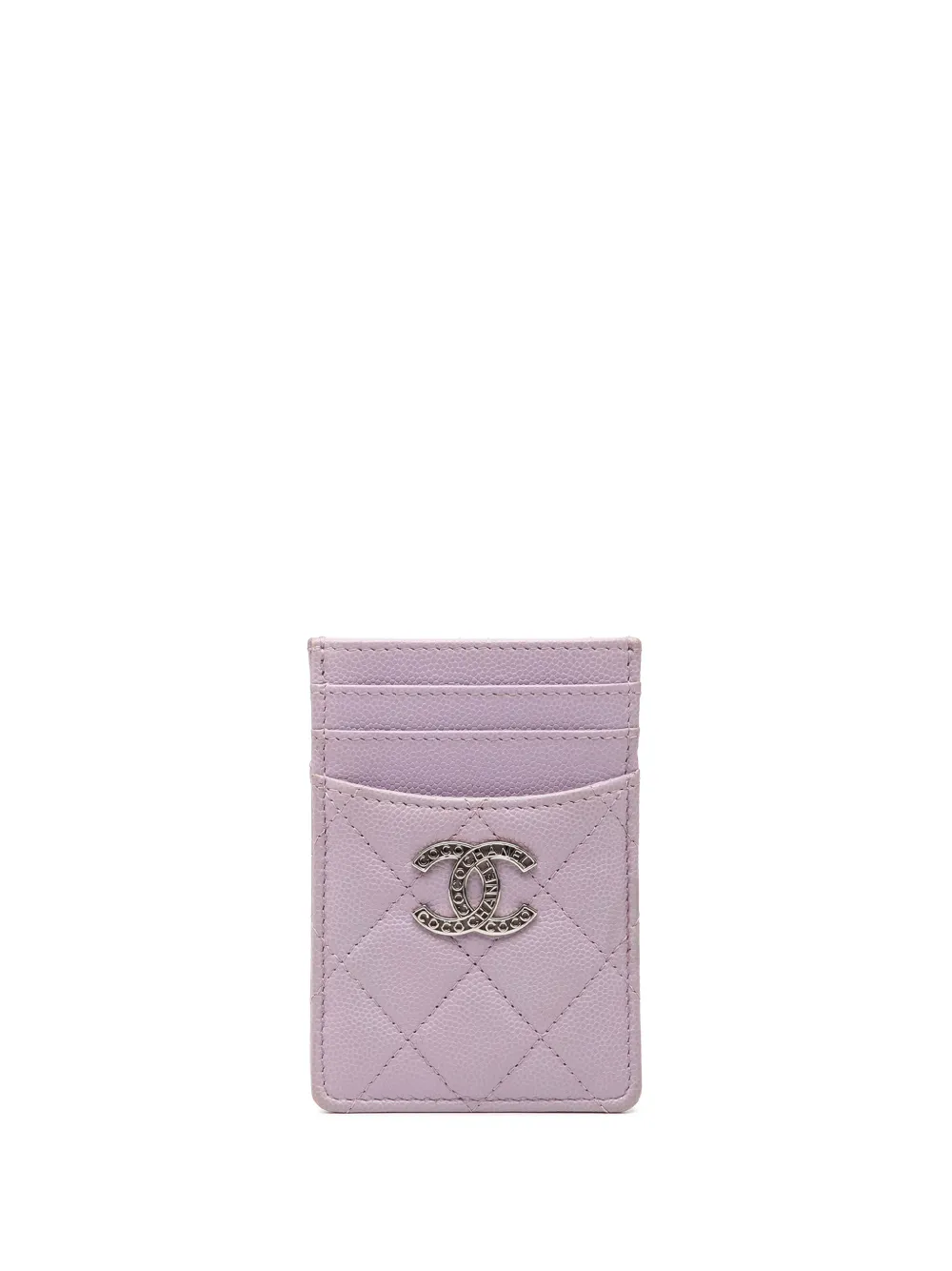 Pre-owned Chanel 2021-2025 Quilted Caviar Cc Logo Card Holder In Purple