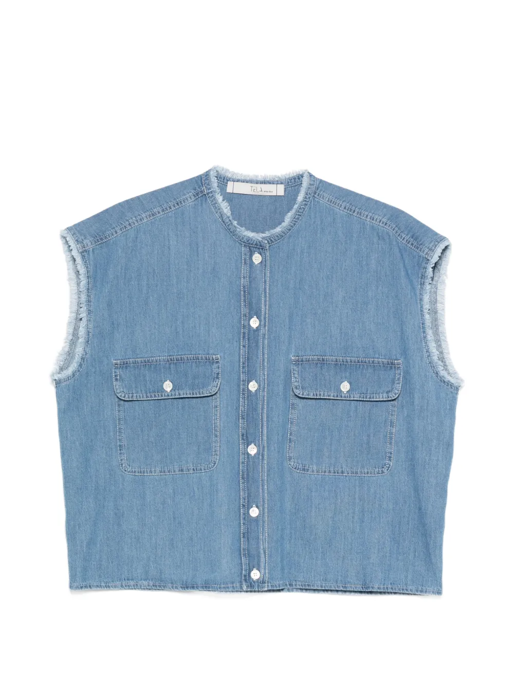 Tela Frayed-trim Flap-pocket Shirt In Blue