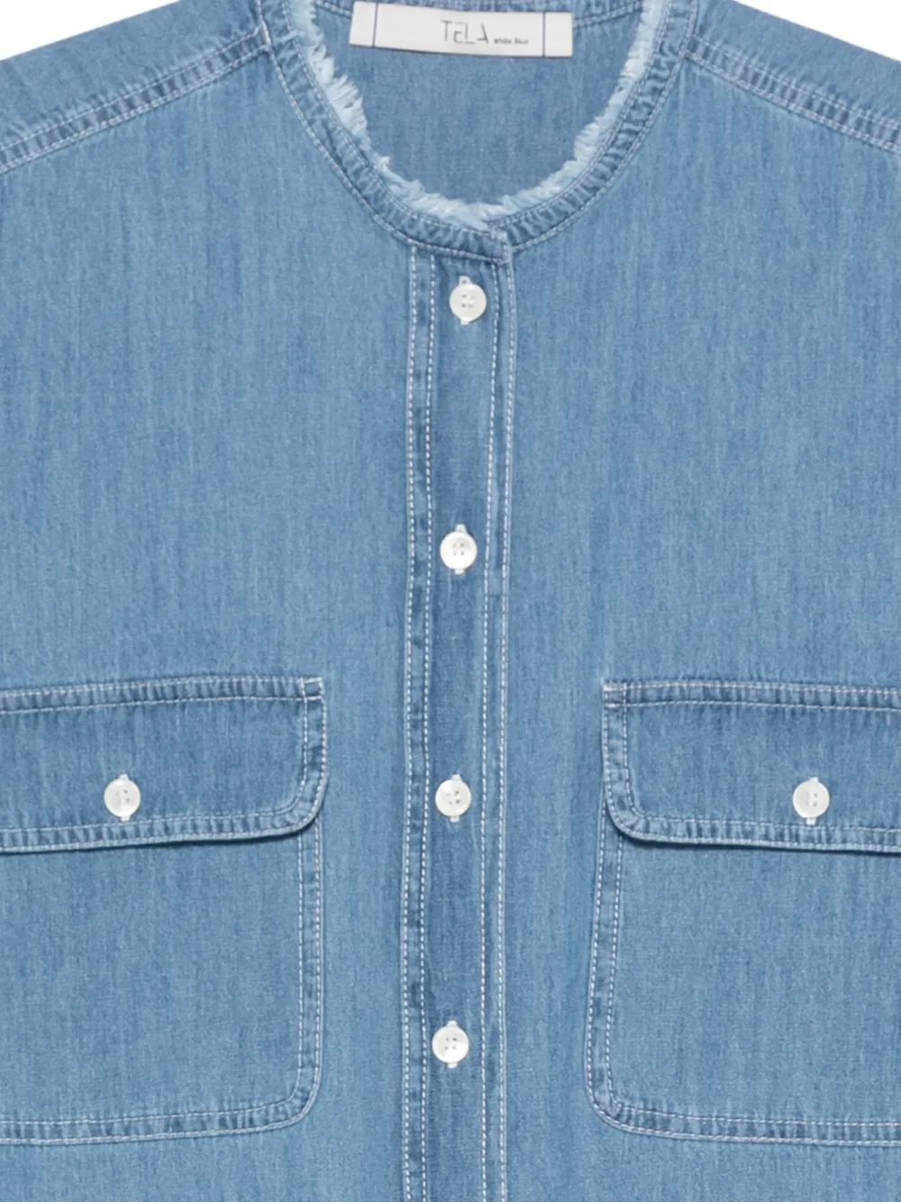  Tela Frayed-trim Flap-pocket Shirt - Blue 