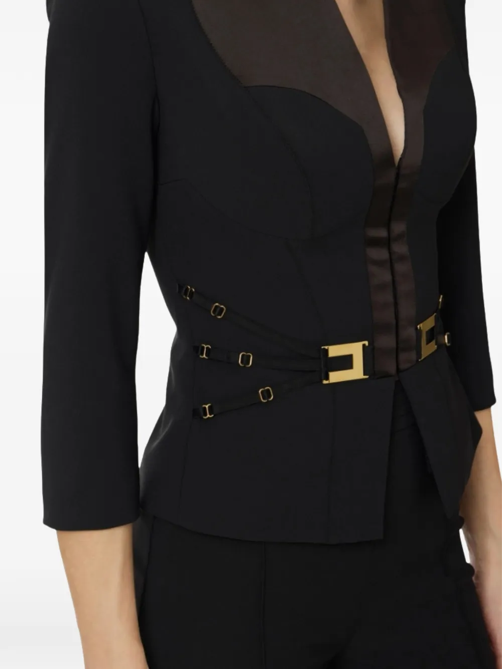 Elisabetta Franchi Blazer met V-hals en gesp Zwart