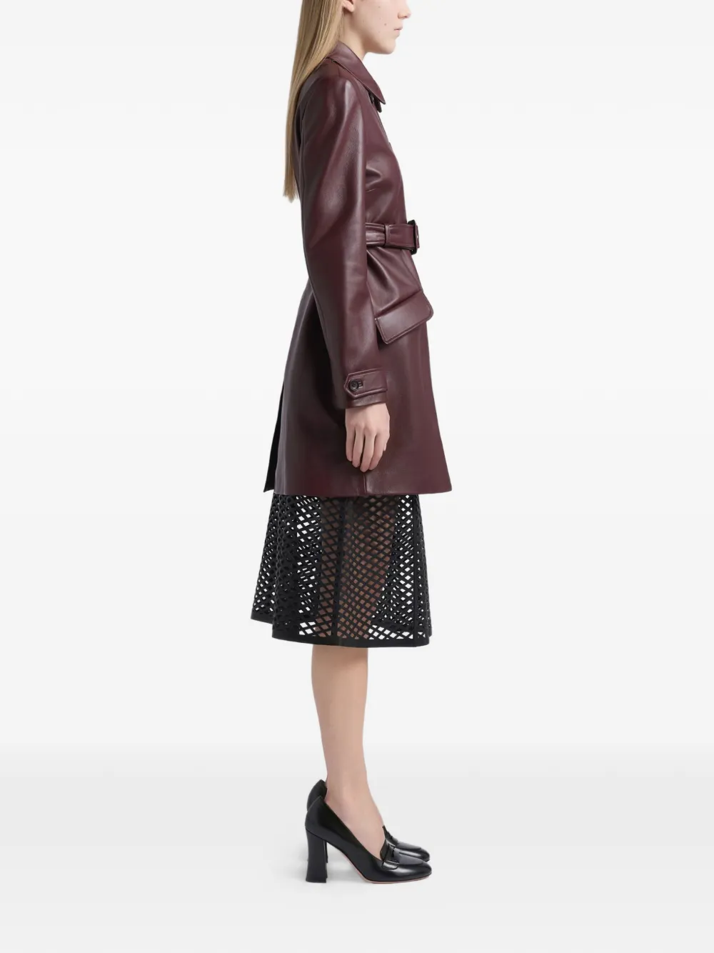  Bally Belted Leather Coat - Red 