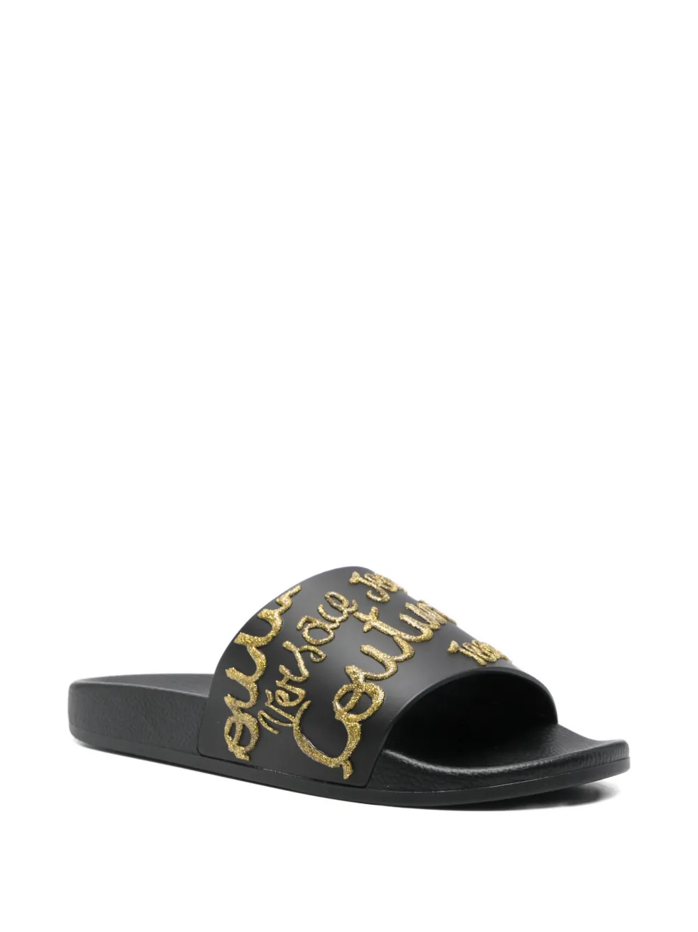 Versace Jeans Couture Slippers met reliëf Zwart