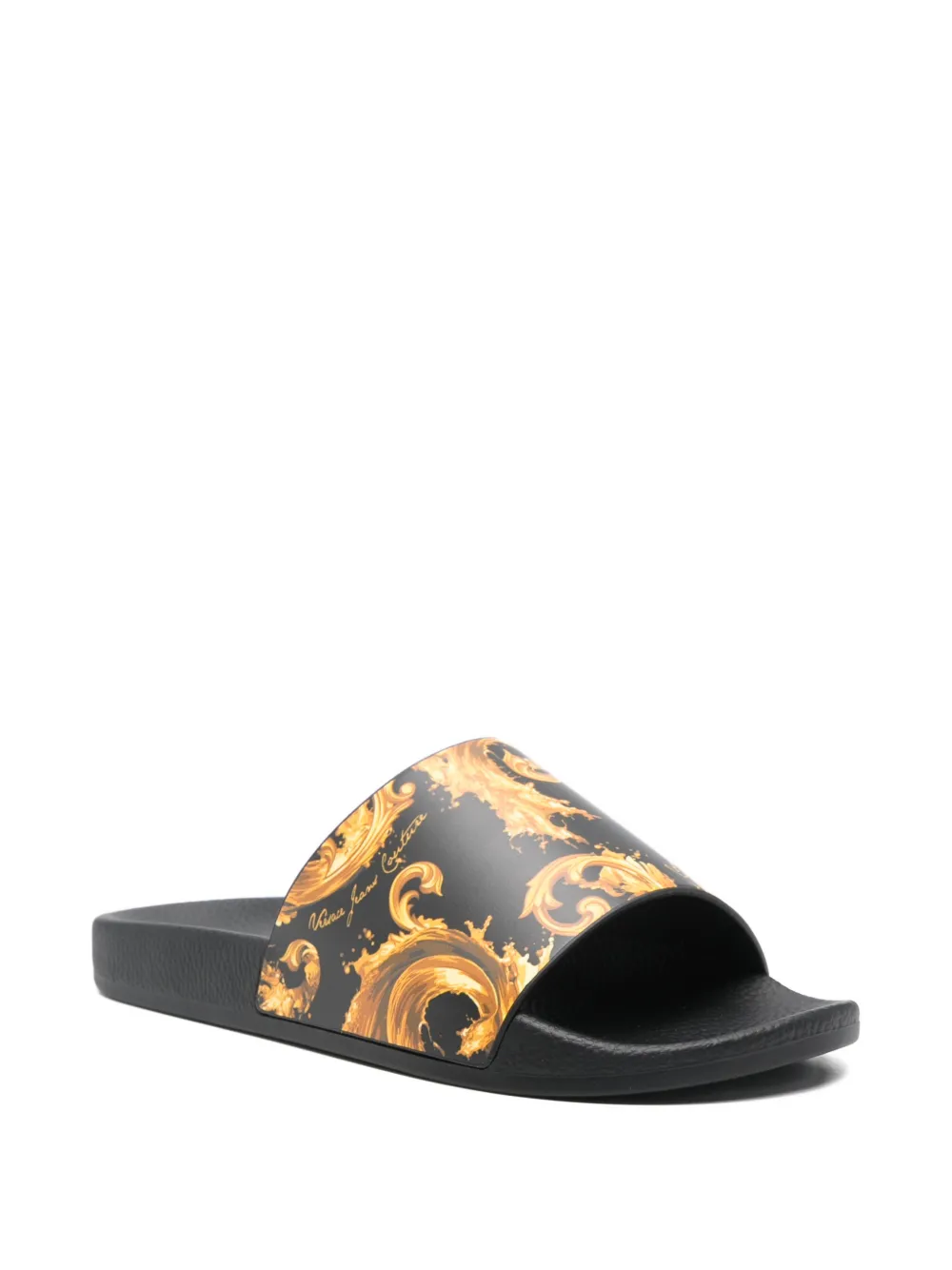 Versace Jeans Couture Slippers met barokprint Zwart