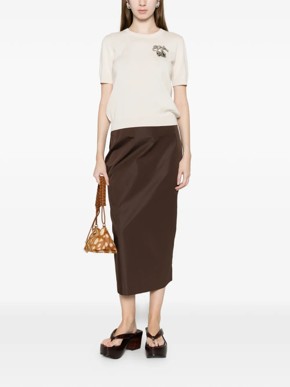  Nº21 Brooch-detail T-shirt - Neutrals 