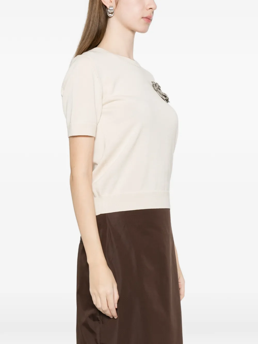  Nº21 Brooch-detail T-shirt - Neutrals 