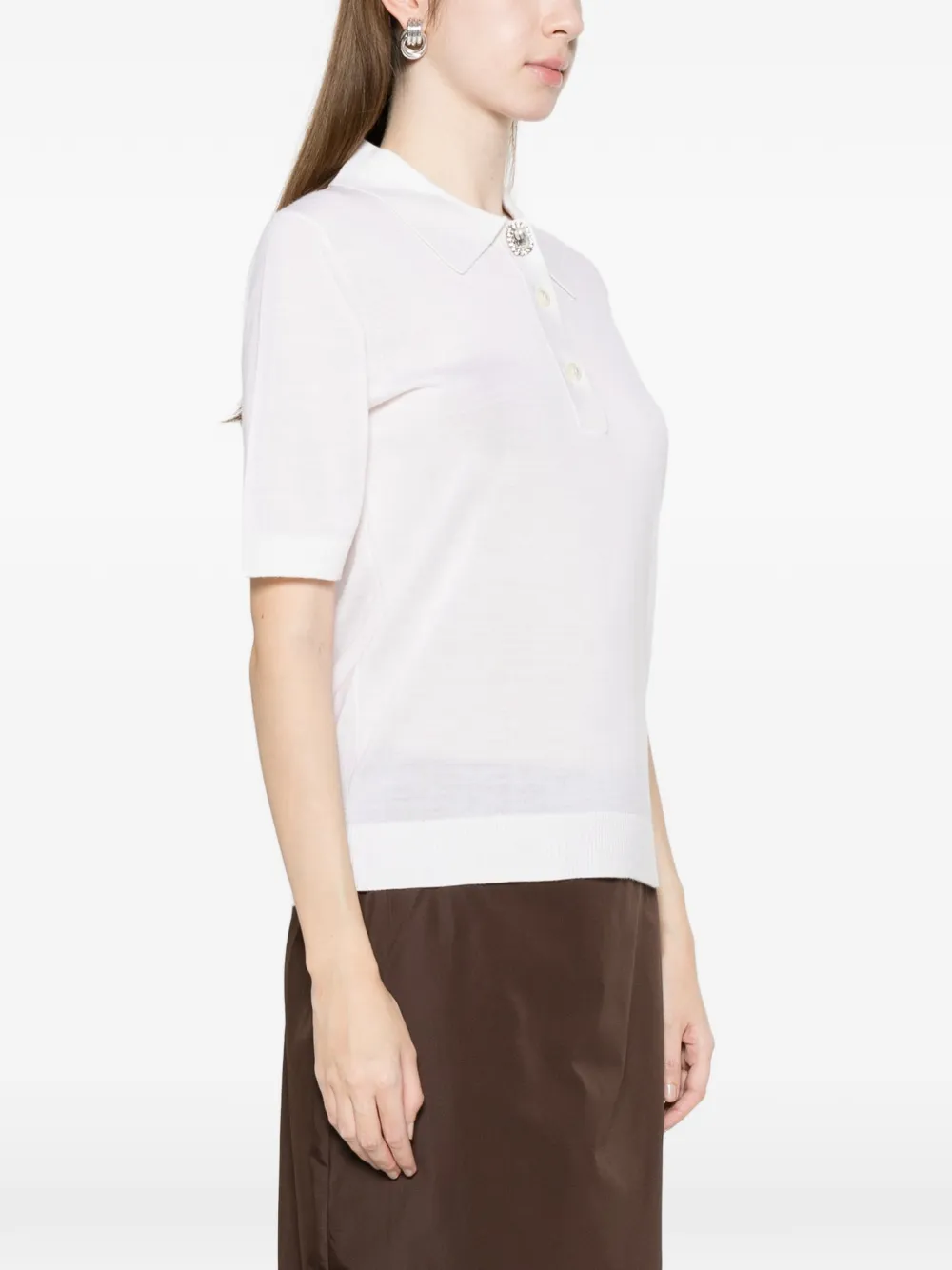  Nº21 Embellished-button Polo Top - Neutrals 