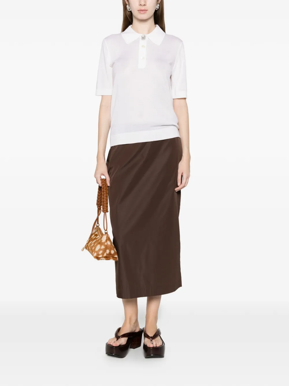  Nº21 Embellished-button Polo Top - Neutrals 