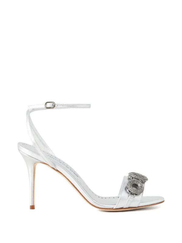 Manolo Blahnik Crystal-embellished Sandals in Silver